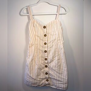 Abercrombie & Fitch Cream Stripped Short Strappy Summer Button Dress Size Large